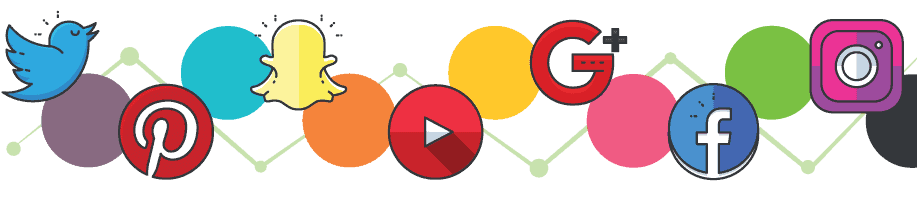 Various social media icons on a brown background.